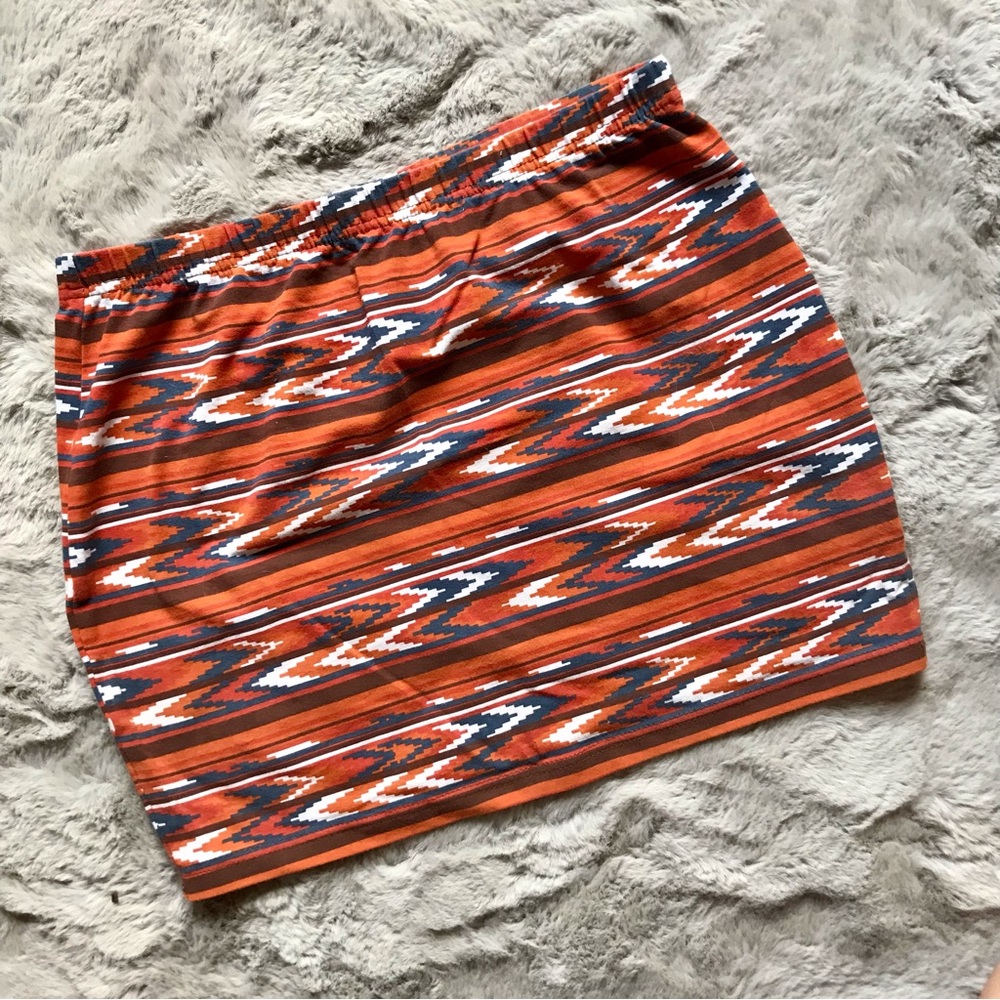 SUPRE Tribal Aztec bodycon bandage mini skirt large rust blue and white